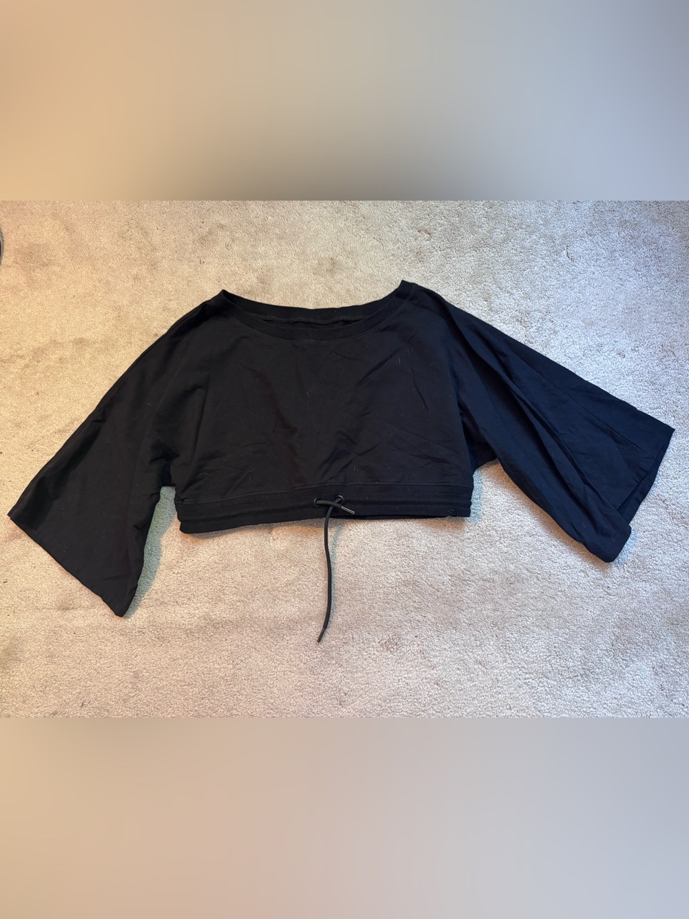 Black Cropped Drawstring Wide-Sleeve Women’s Top